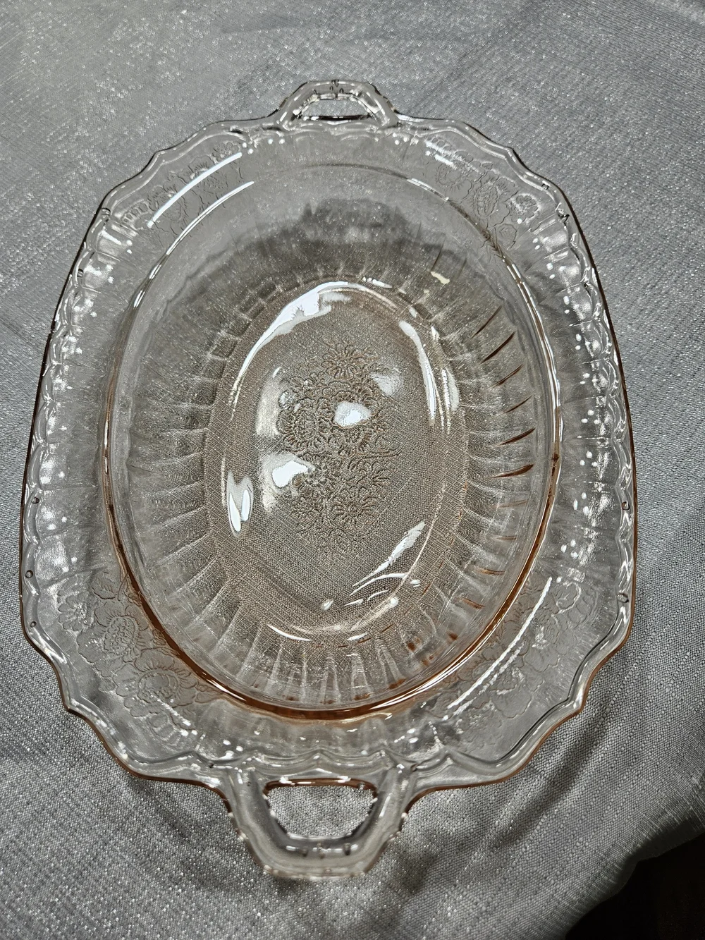 Anchor Hocking Pink Depression Glass Serving Tray with Handles